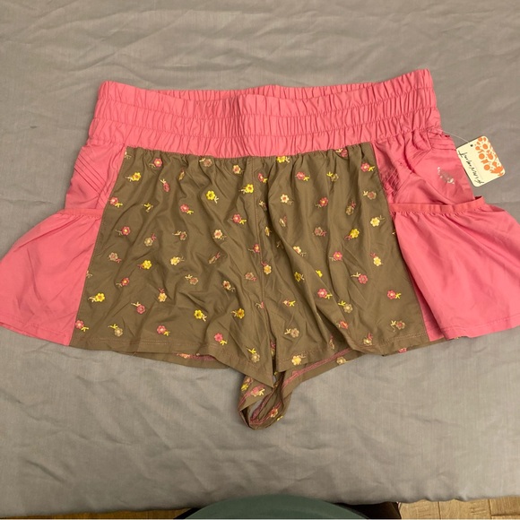 FP Movement by Free People Pants - Free People Get Your Flirt On Embroidered Shorts Brown Pink Floral XL NWT